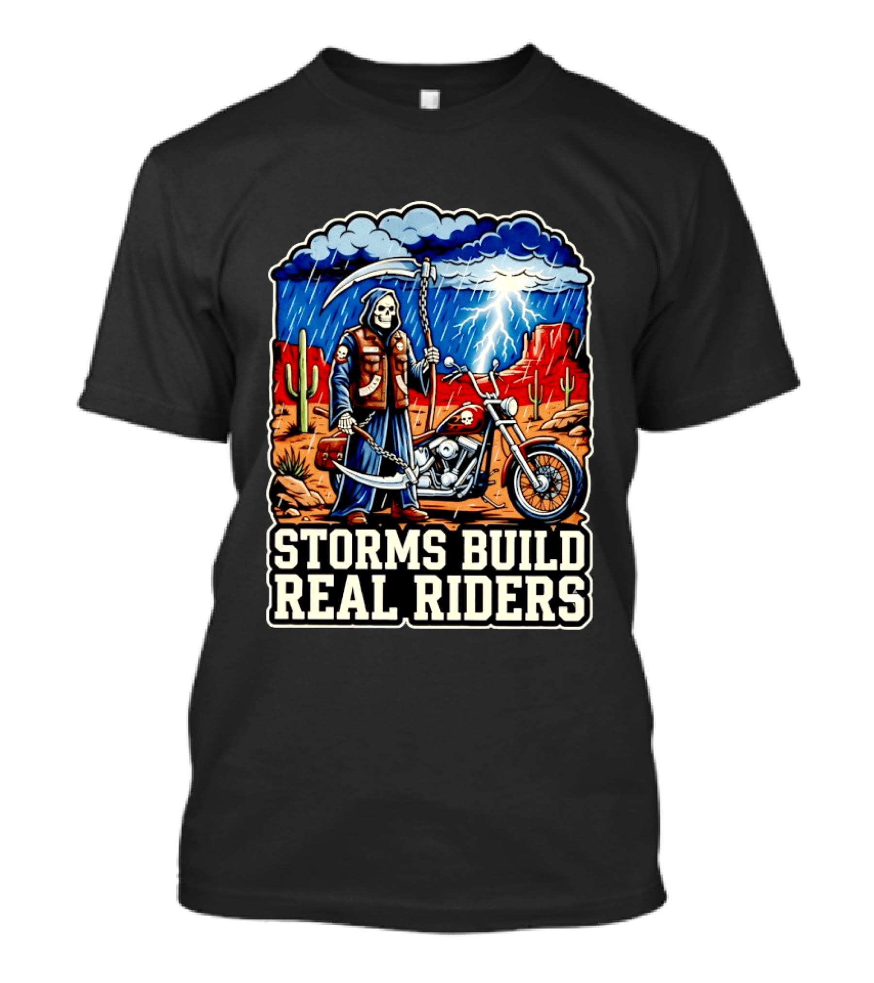 Real Riders Grim Reaper Motorcycle Storm Adventure T-Shirt