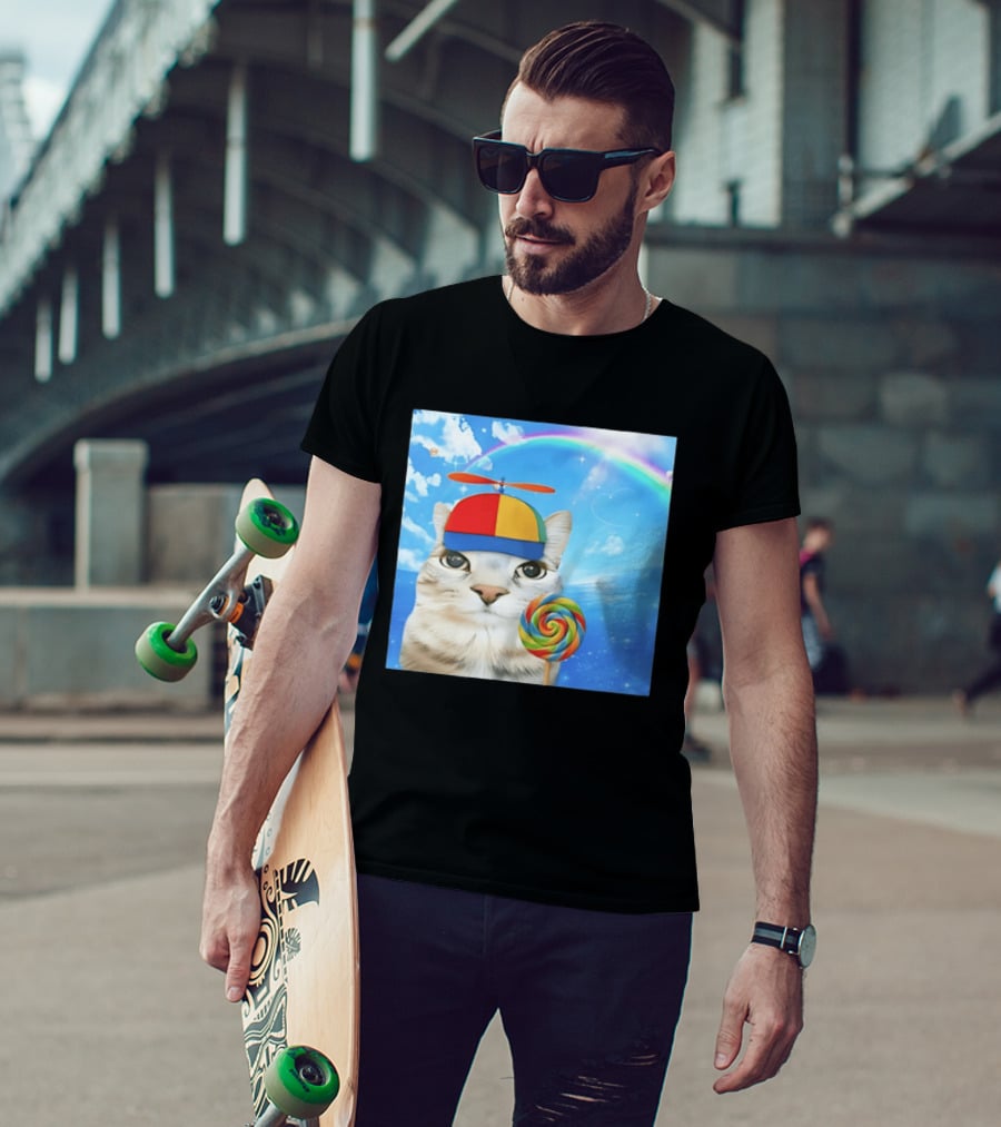Happy Cat Rainbow Lollipop Dreamcore Brainrot Meme Weirdcore Aesthetic T-Shirt