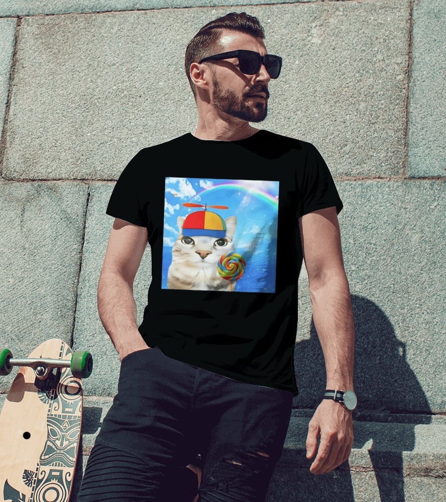 Happy Cat Rainbow Lollipop Dreamcore Brainrot Meme Weirdcore Aesthetic T-Shirt