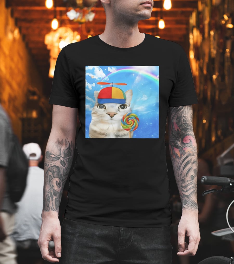 Happy Cat Rainbow Lollipop Dreamcore Brainrot Meme Weirdcore Aesthetic T-Shirt