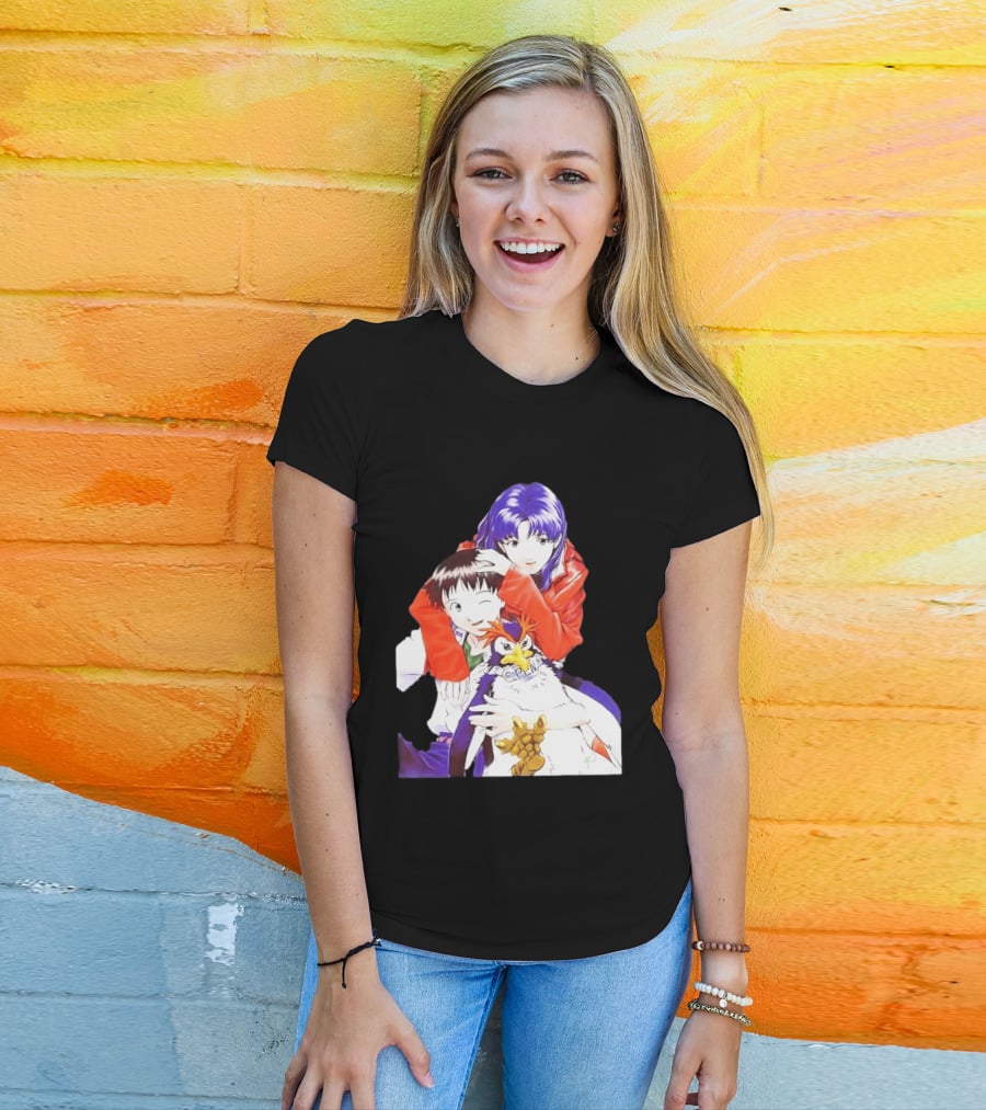 Shinji Ikari Misato Katsuragi Pen Pen Neon Genesis Evangelion Anime Characters T-Shirt