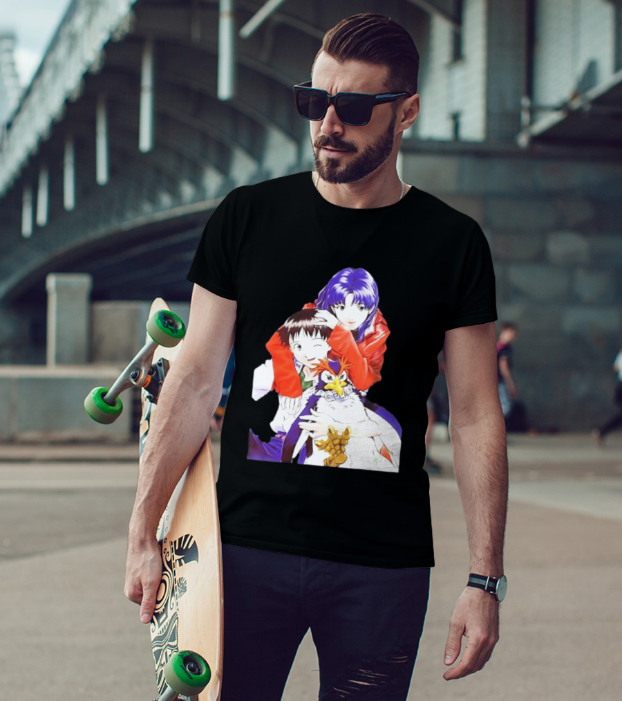 Shinji Ikari Misato Katsuragi Pen Pen Neon Genesis Evangelion Anime Characters T-Shirt