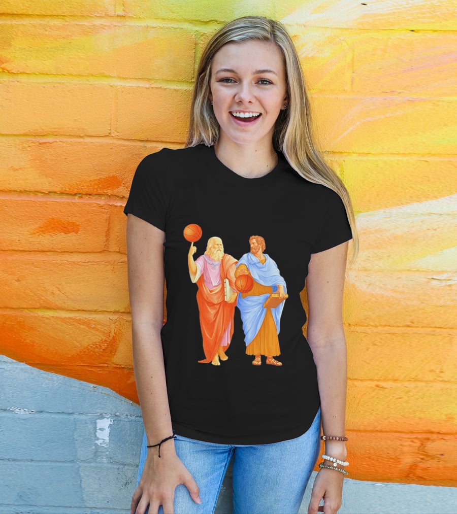 Plato Spinning Basketball Aristotle Playing Basketball In Ancient Greek Philosophy Duel T-Shirt