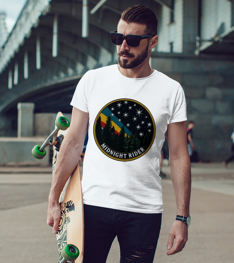Midnight Rider Starry Night Pine Forest Retro Spectrum T-Shirt