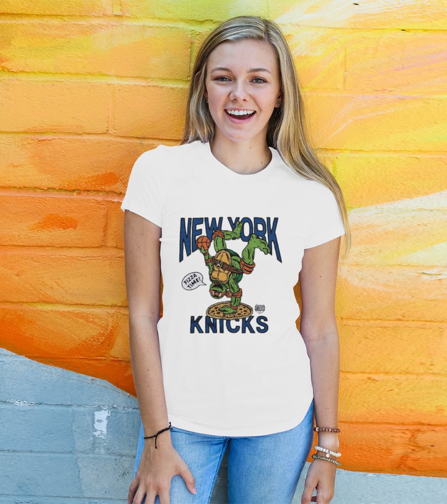 New York Knicks Michelangelo TMNT Pizza Time Basketball Dunk T-Shirt