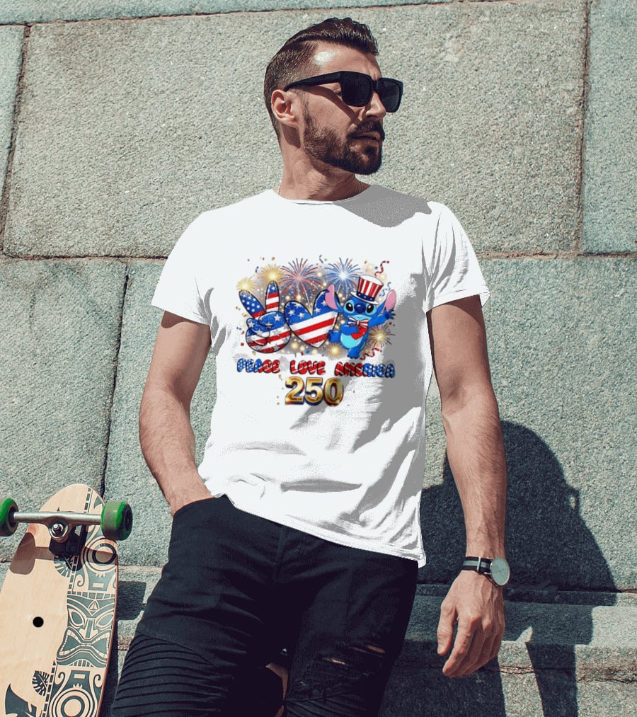 Peace Love America Stitch 250 4th Of July Celebration T-Shirt