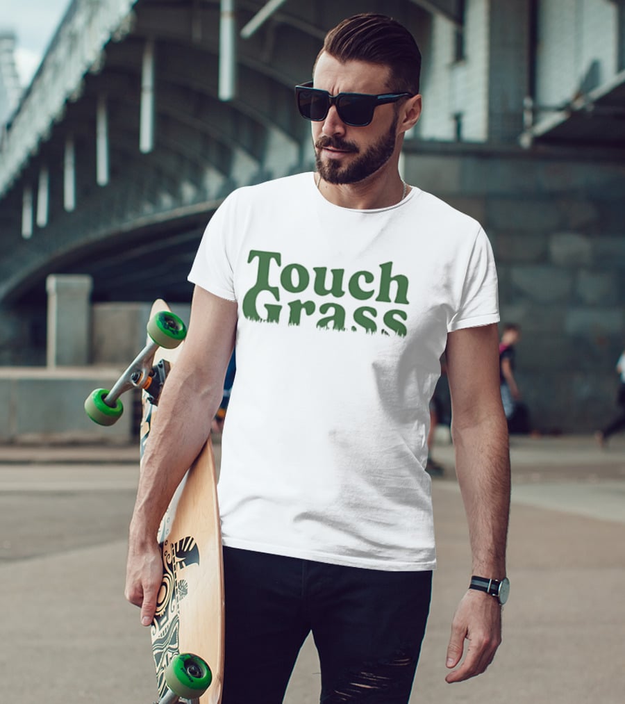 Touch Grass Dripping Gothic Style Green T-Shirt