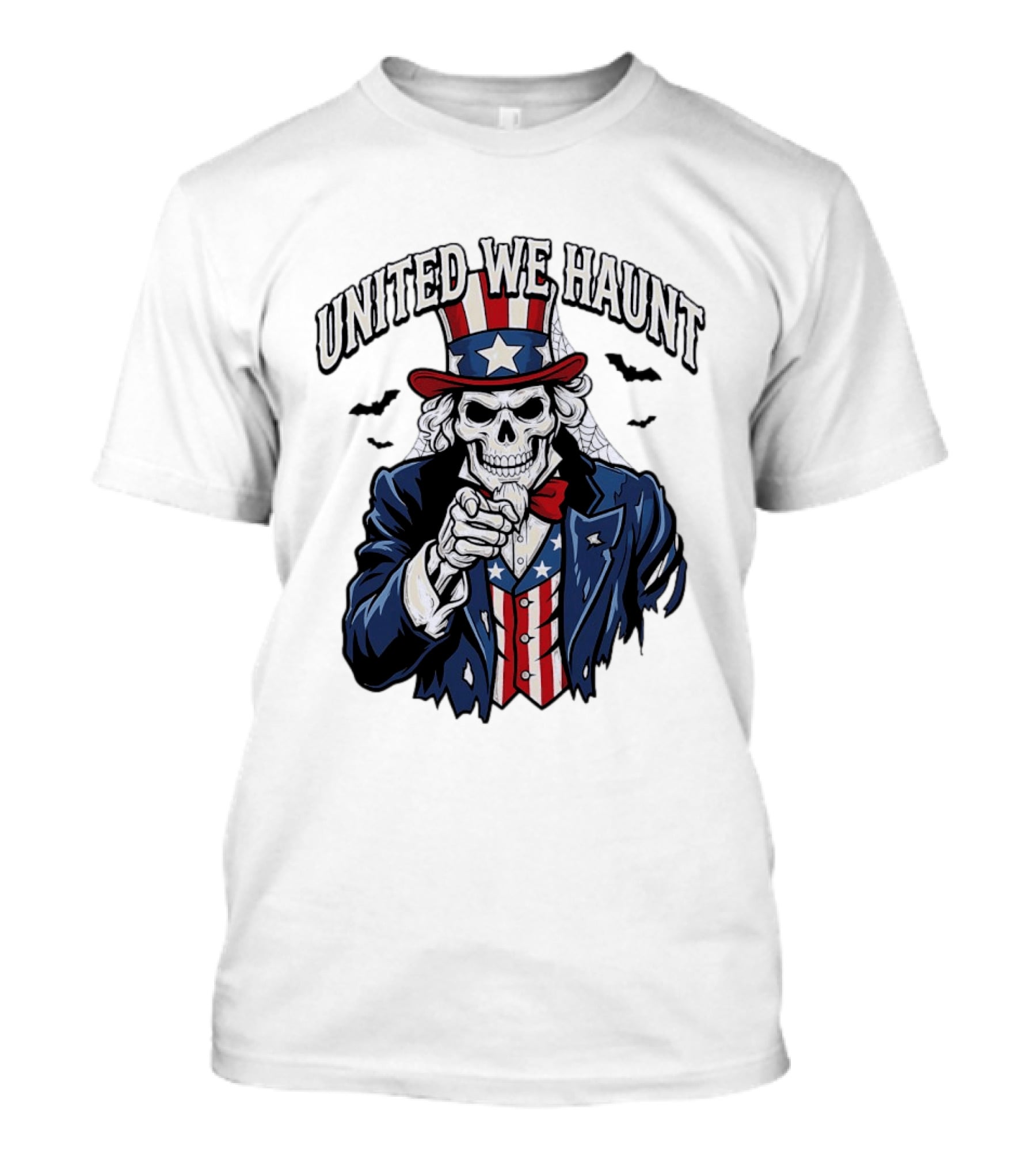 Uncle Sam Skeleton Pointing United We Haunt Halloween Bats T-Shirt