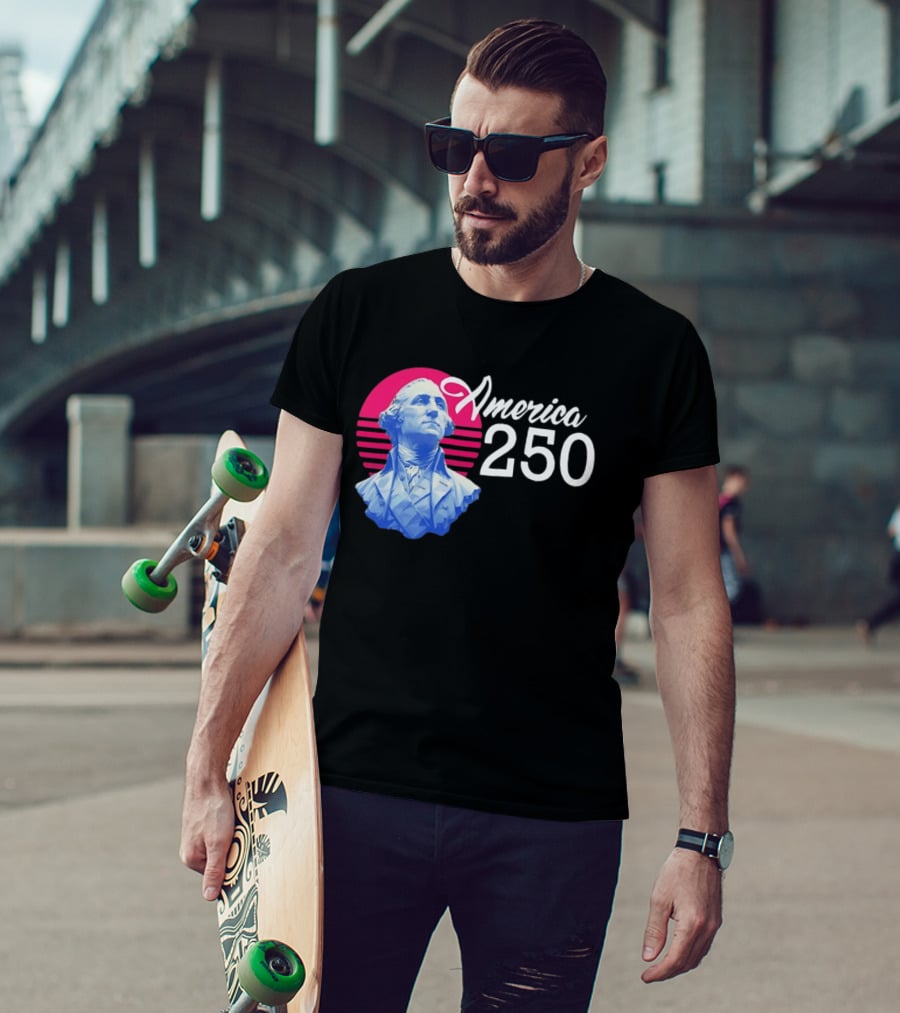 George Washington America 250 Synthwave Retro Bust T-Shirt