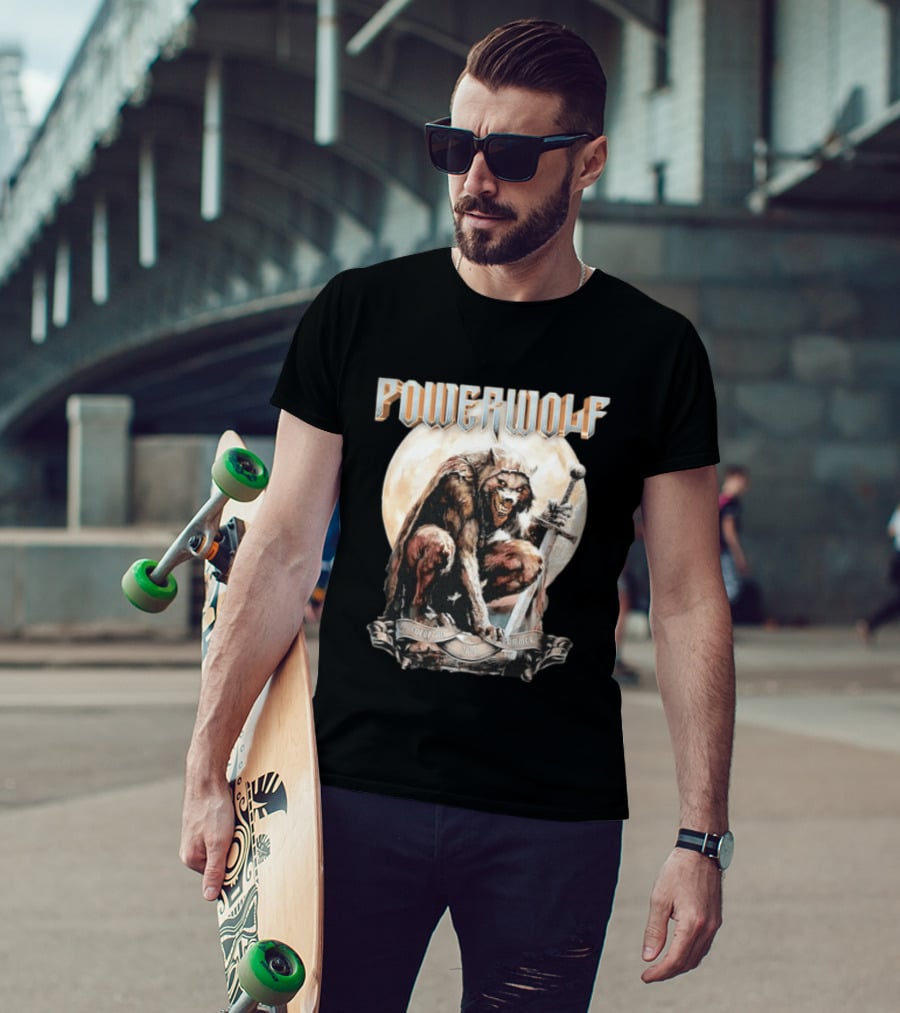 Powerwolf European Summer 2026 Heavy Metal Tour Werewolf Warrior Sword And Moon T-Shirt