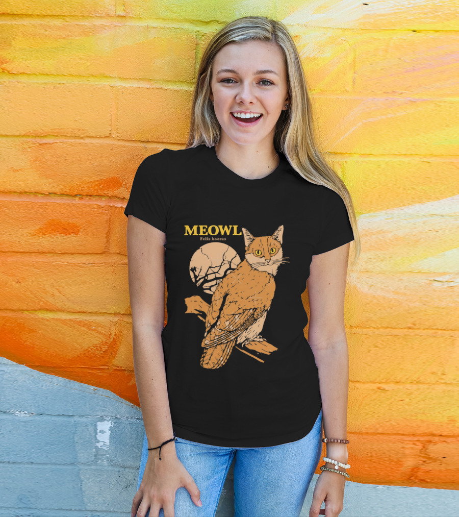 Meowl Felis Hootus Cat Owl Fusion With Moon T-Shirt