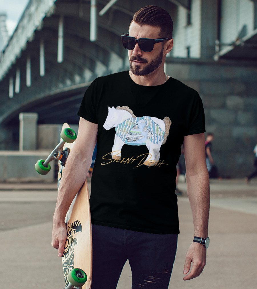 Silent Depth Horse Mountain Landscape Painted Body T-Shirt
