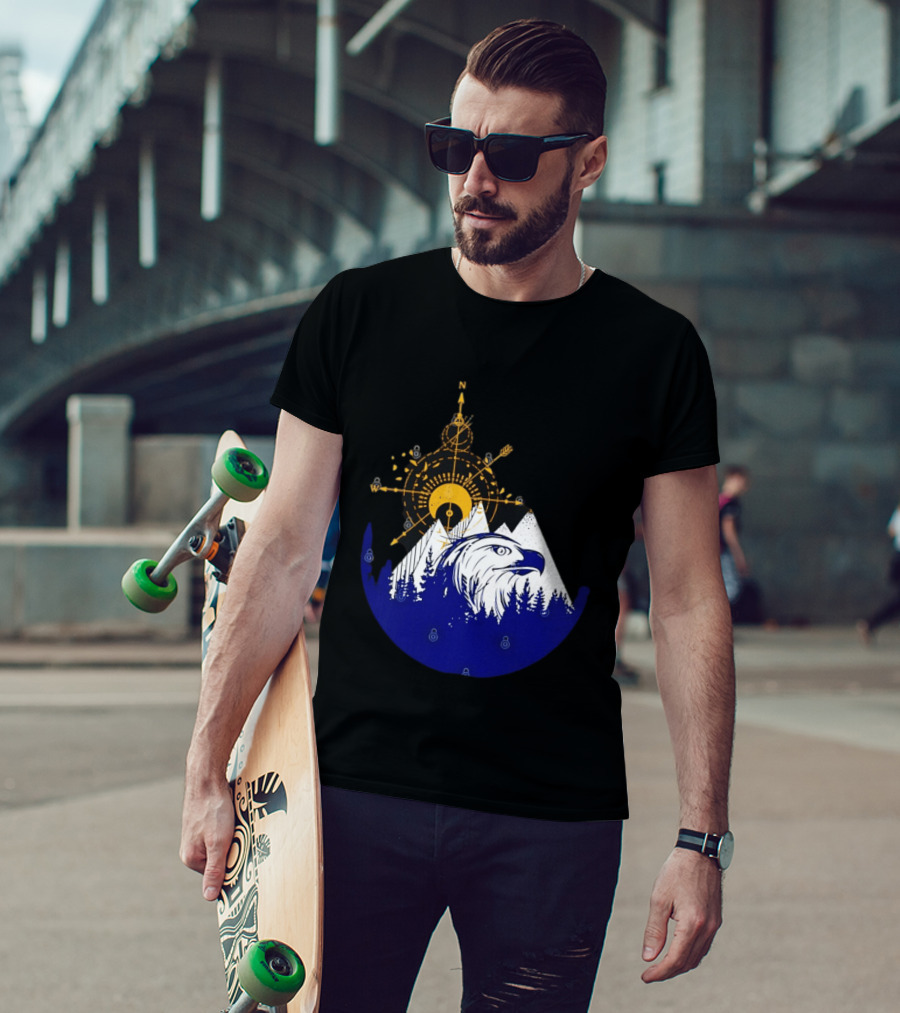 Eagle And Compass With Mountain Forest T-Shirt