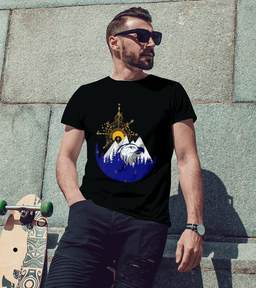 Eagle And Compass With Mountain Forest T-Shirt