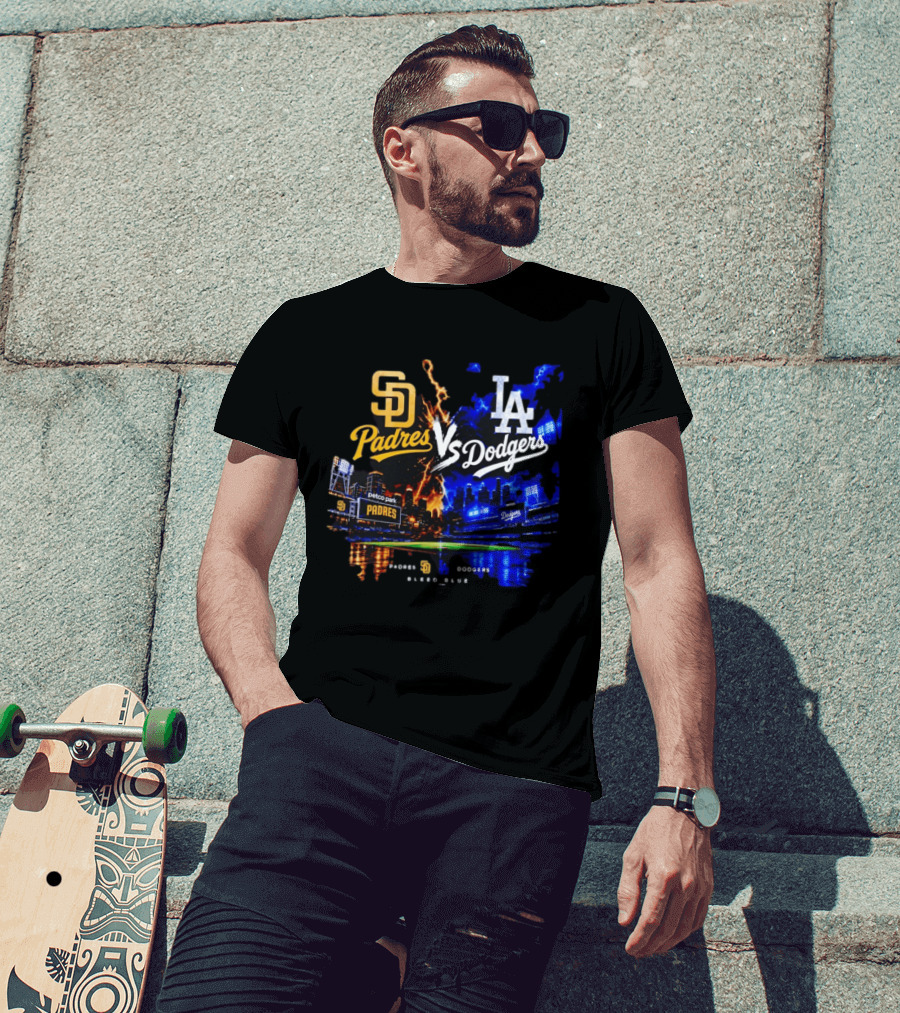 San Diego Padres Vs Los Angeles Dodgers Bleed Blue Petco Park Stadium Lightning T-Shirt