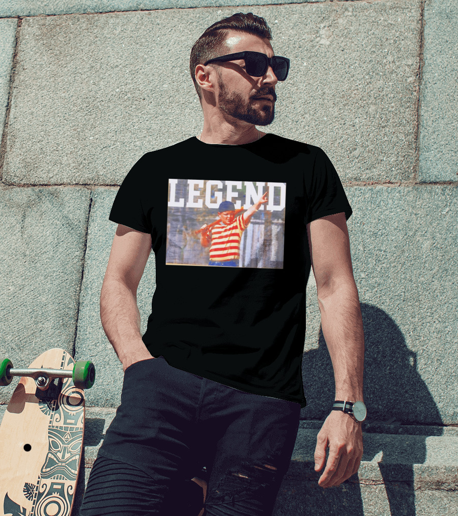Sandlot Legend Striped Kid Holding Bat Pointing T-Shirt