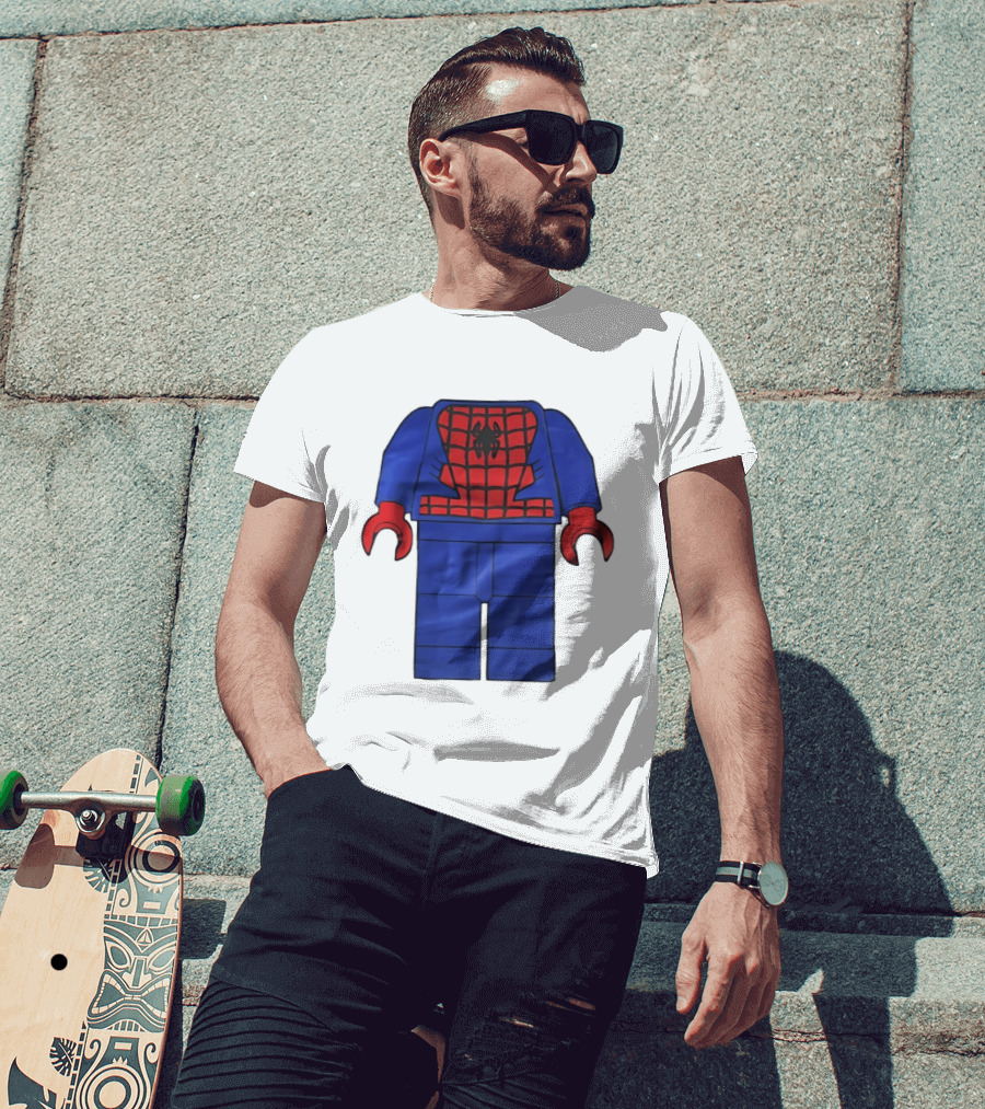 Lego Spider Man Minifigure Marvel Super Hero Iconic Costume Red And Blue Suit T-Shirt