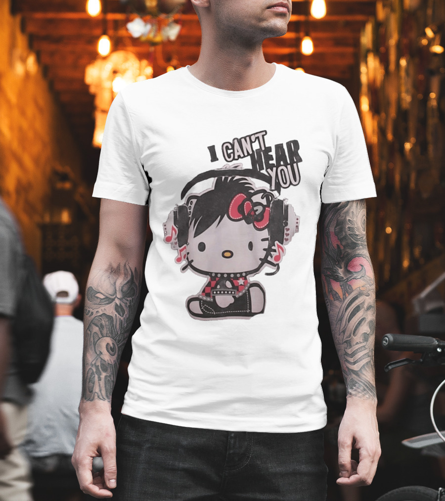 Hello Kitty I Can't Hear You Headphones Music Emo T-Shirt