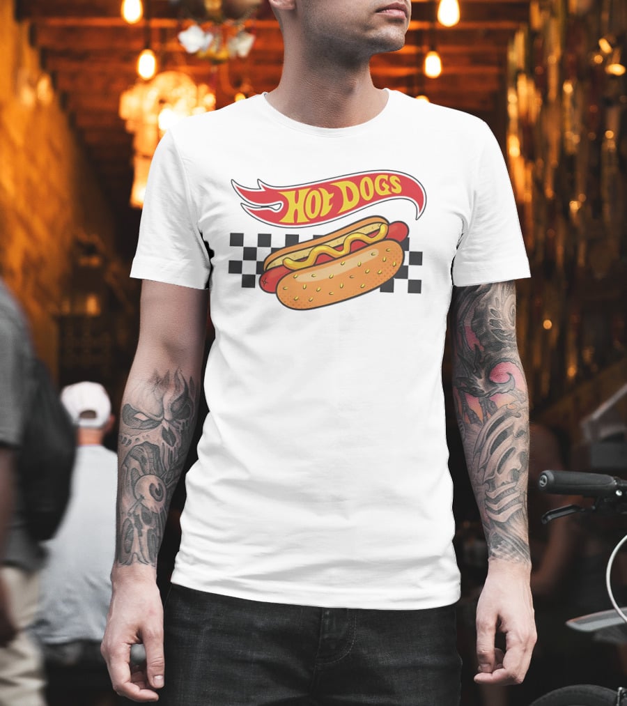 Hot Dogs Checkerboard Flame And Bun T-Shirt