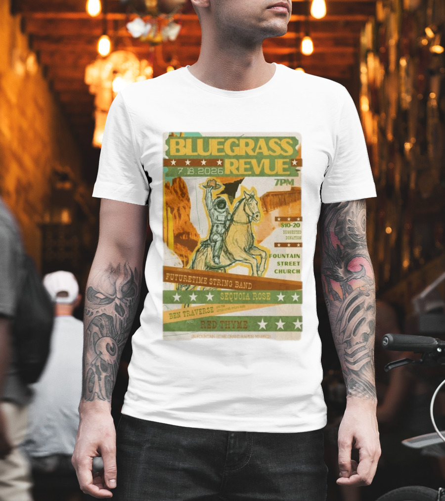 Bluegrass Revue Grand Rapids MI July 18 2026 Futuretime String Band Sequoia Rose Red Thyme T-Shirt