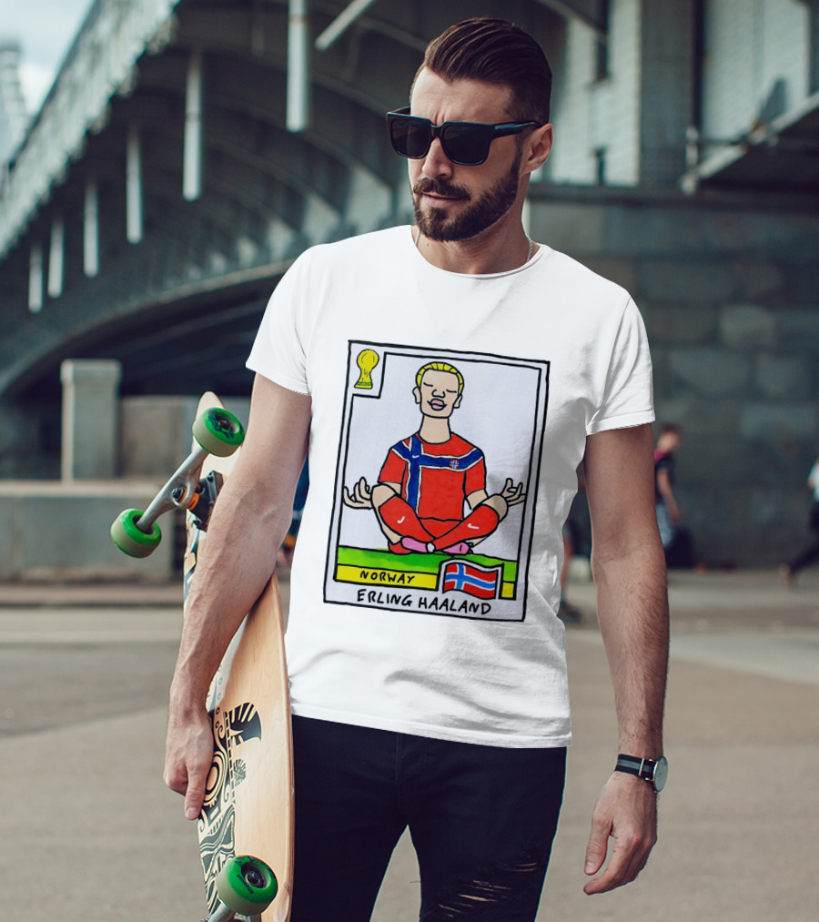 Erling Haaland Norway Soccer Meditation Cartoon Norway Flag T-Shirt