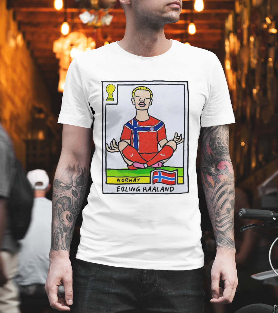 Erling Haaland Norway Soccer Meditation Cartoon Norway Flag T-Shirt