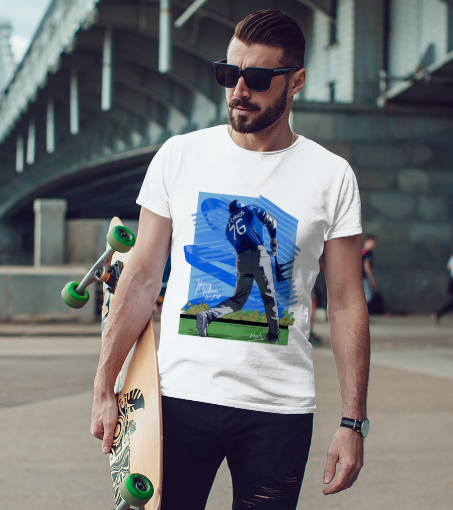 Carlos 76 Happy Fathers Day Baseball Player Sports T-Shirt