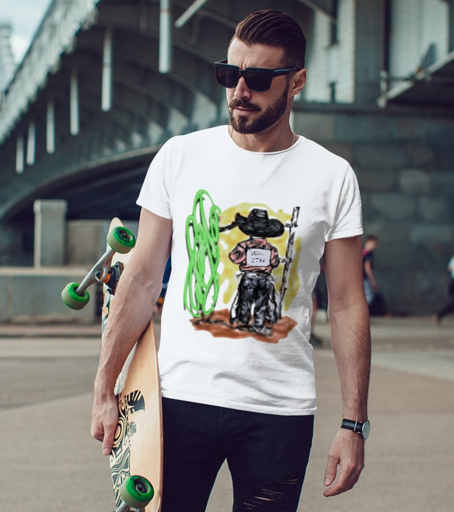 Vnere 2766 Cowboy Vintage Western Art With Hat And Fence T-Shirt