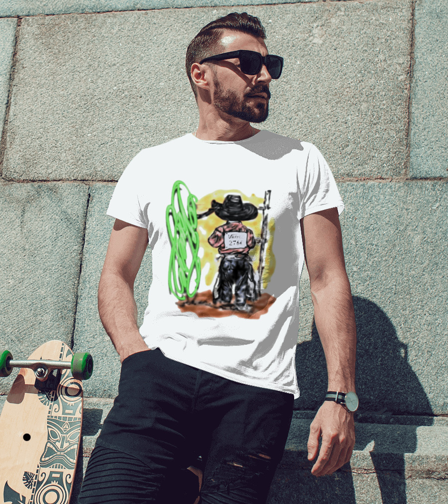 Vnere 2766 Cowboy Vintage Western Art With Hat And Fence T-Shirt