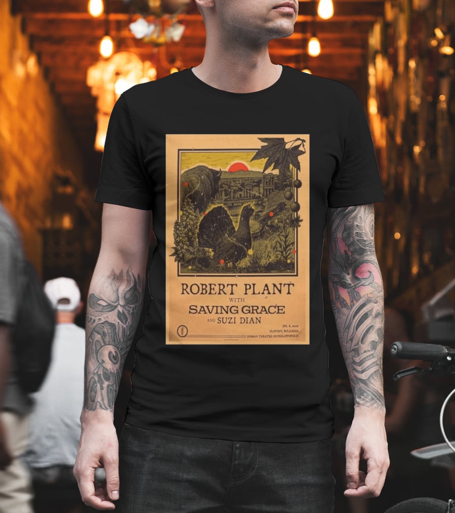 Robert Plant With Saving Grace Suzi Dian Plovdiv Bulgaria Roman Theatre 2026 T-Shirt