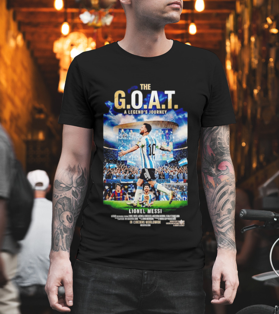 G.O.A.T A Legend's Journey Lionel Messi Soccer Star 10 Argentina Football Champion Stadium Fans Celebration T-Shirt
