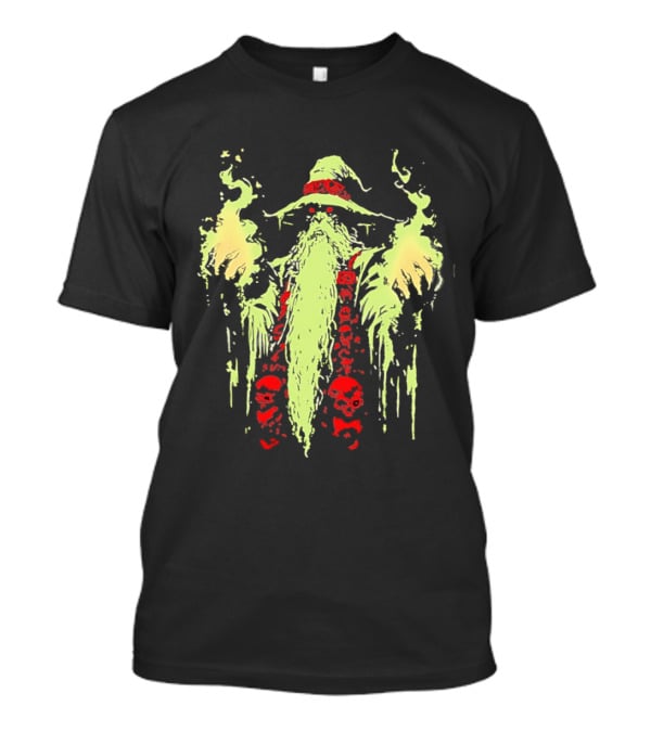 Necromancer Wizard With Glowing Green Fire And Red Skulls T-Shirt
