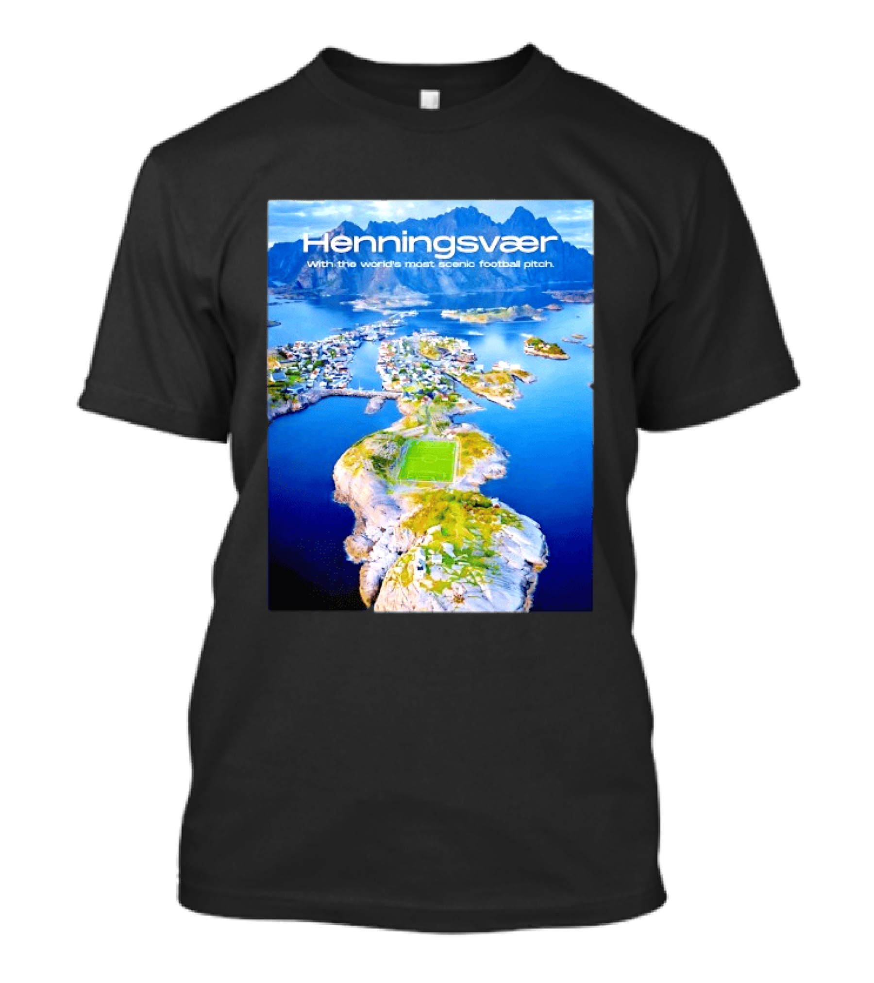 Henningsvaer With The World's Most Scenic Football Pitch Aerial View T-Shirt