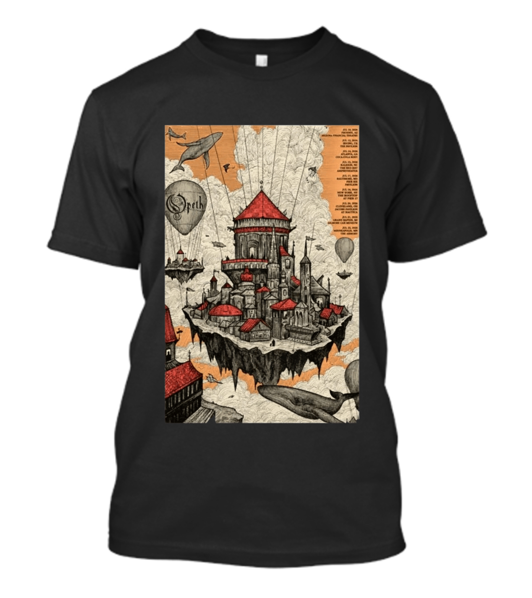 Opeth 2026 Summer Tour Exclusive Floating City With Whales And Balloons T-Shirt