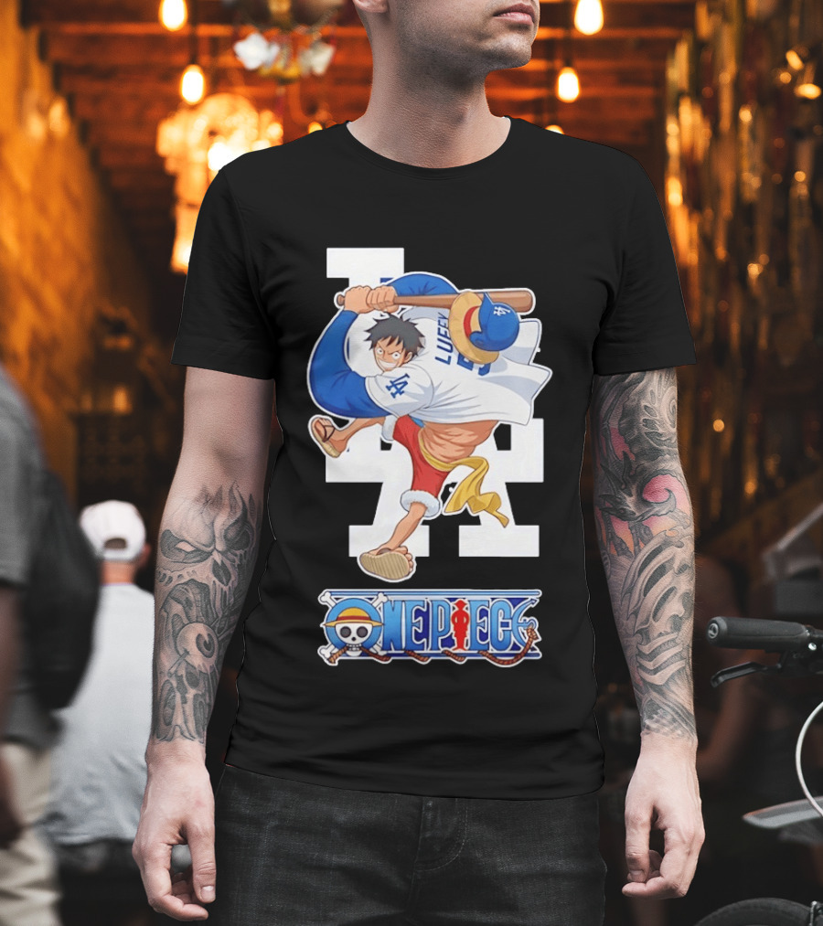 Luffy One Piece LA Baseball Crossover Dodgers T-Shirt