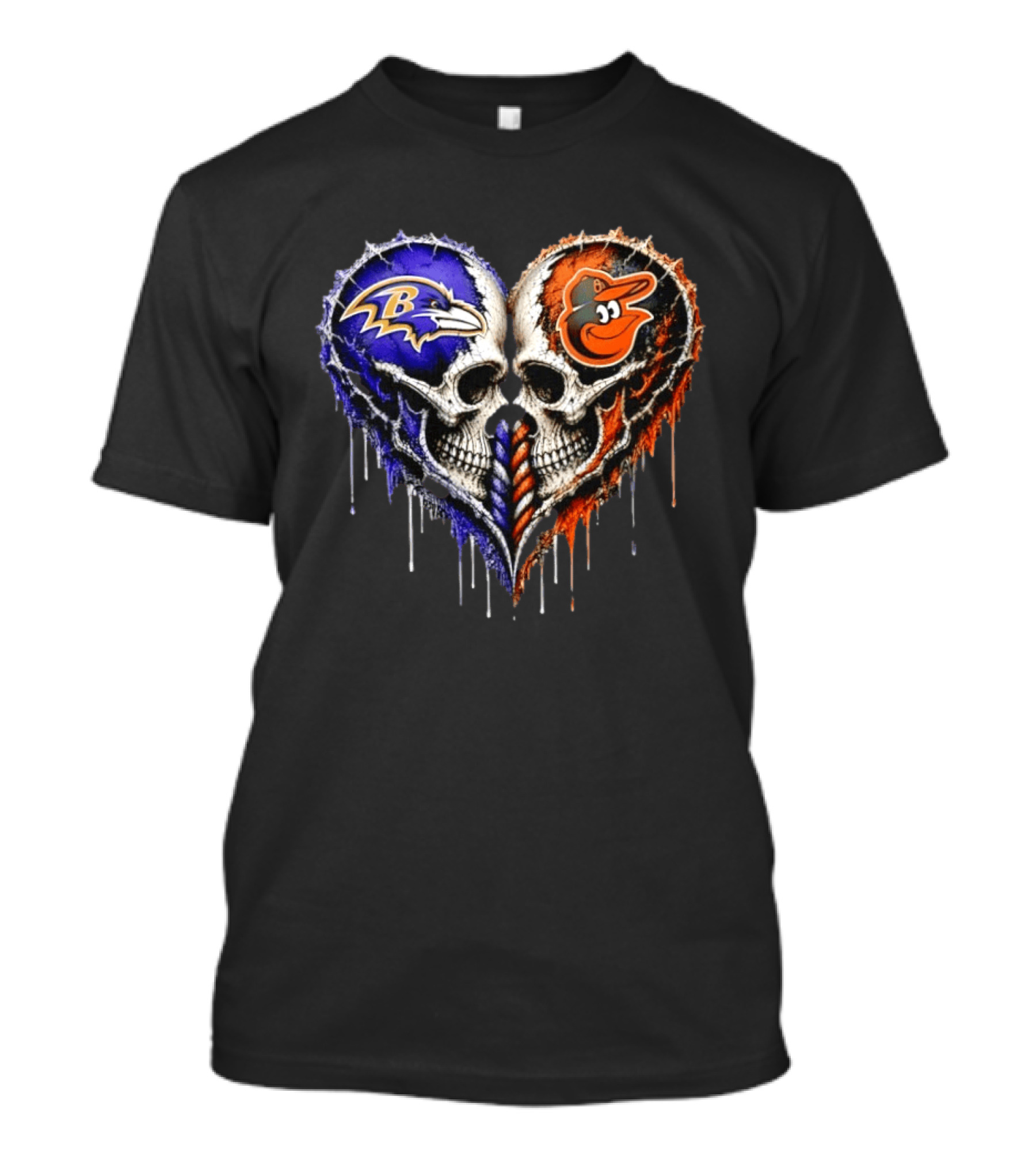 Baltimore Ravens And Baltimore Orioles Skull Heart T-Shirt