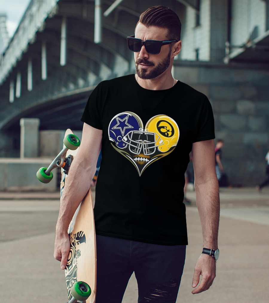 Dallas Cowboys And Iowa Hawkeyes Helmet Heart T-Shirt