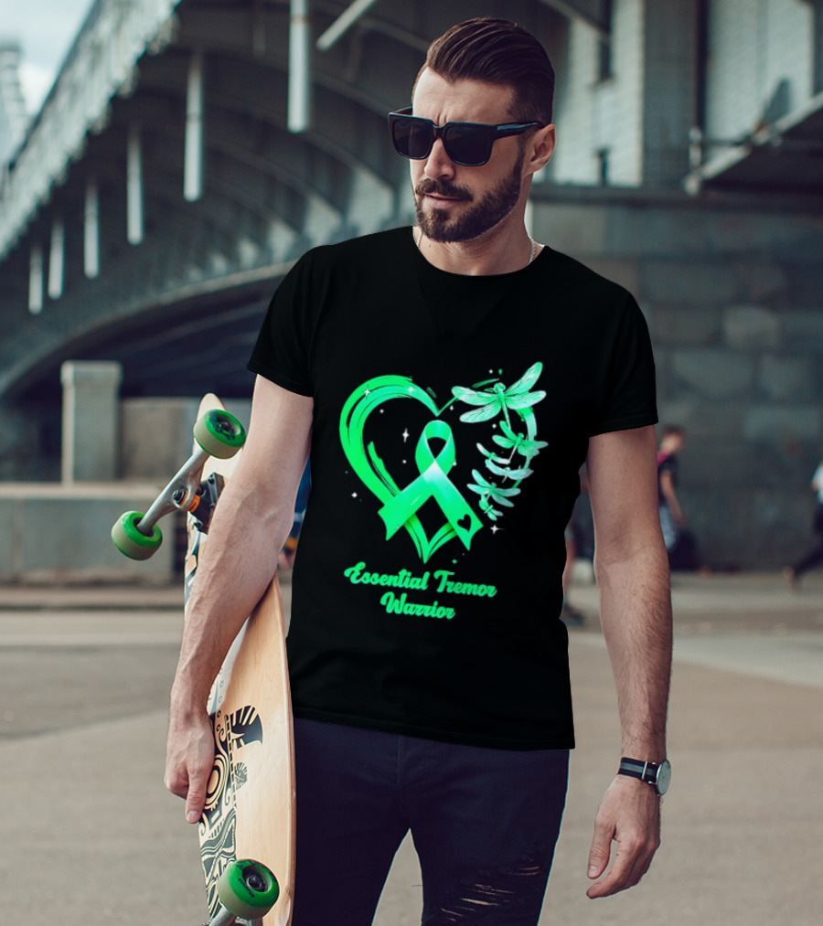 Essential Tremor Warrior Teal Ribbon Dragonfly Heart T-Shirt