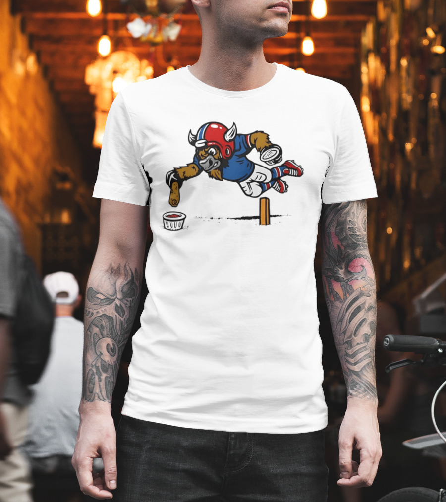 Buffalo Bills Pizza Logs Football Jumping Buffalo With Helmet And Snack T-Shirt