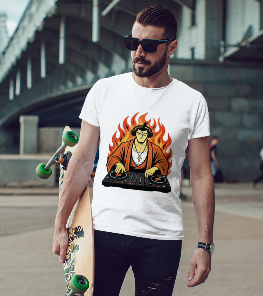 Samurai Jack DJing With Headphones Fire Music Mixer T-Shirt