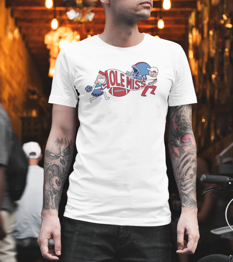 Ole Miss Cheerleader And Football Player Waving Pennant And Helmet T-Shirt