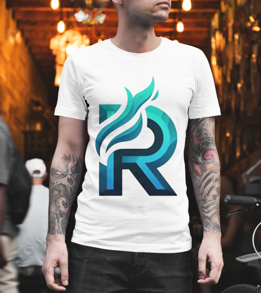 R Flame Letter Blue Green Gradient T-Shirt