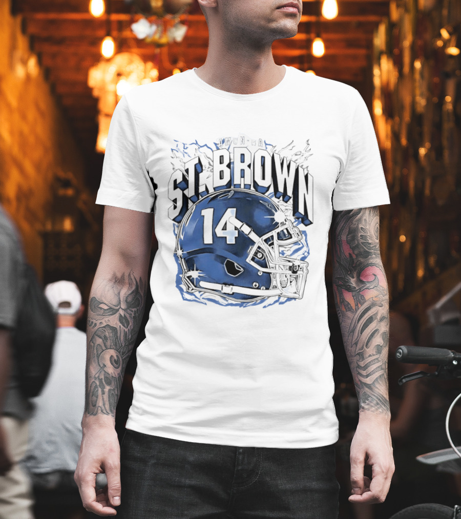 Amon Ra St. Brown 14 Helmet Detroit Lions T-Shirt