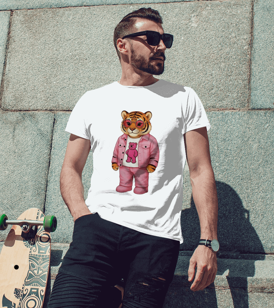 Cincinnati Bengals Fashion Pink Denim Tiger Bear T-Shirt