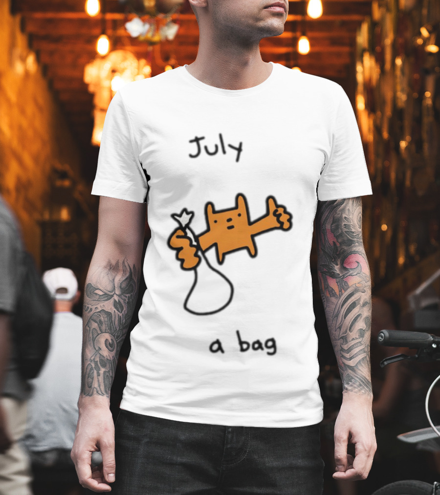 July A Bag Orange Character Doodle With White Knot Balloon T-Shirt