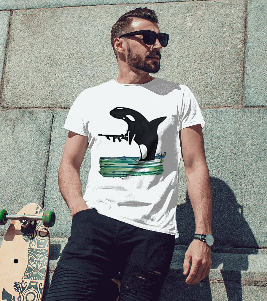 Orca Whale Holding A Machine Gun T-Shirt