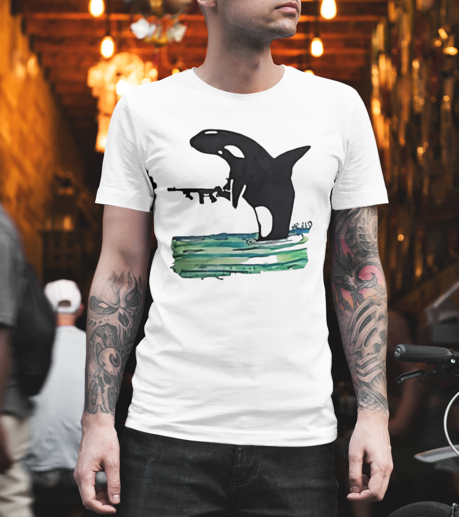 Orca Whale Holding A Machine Gun T-Shirt