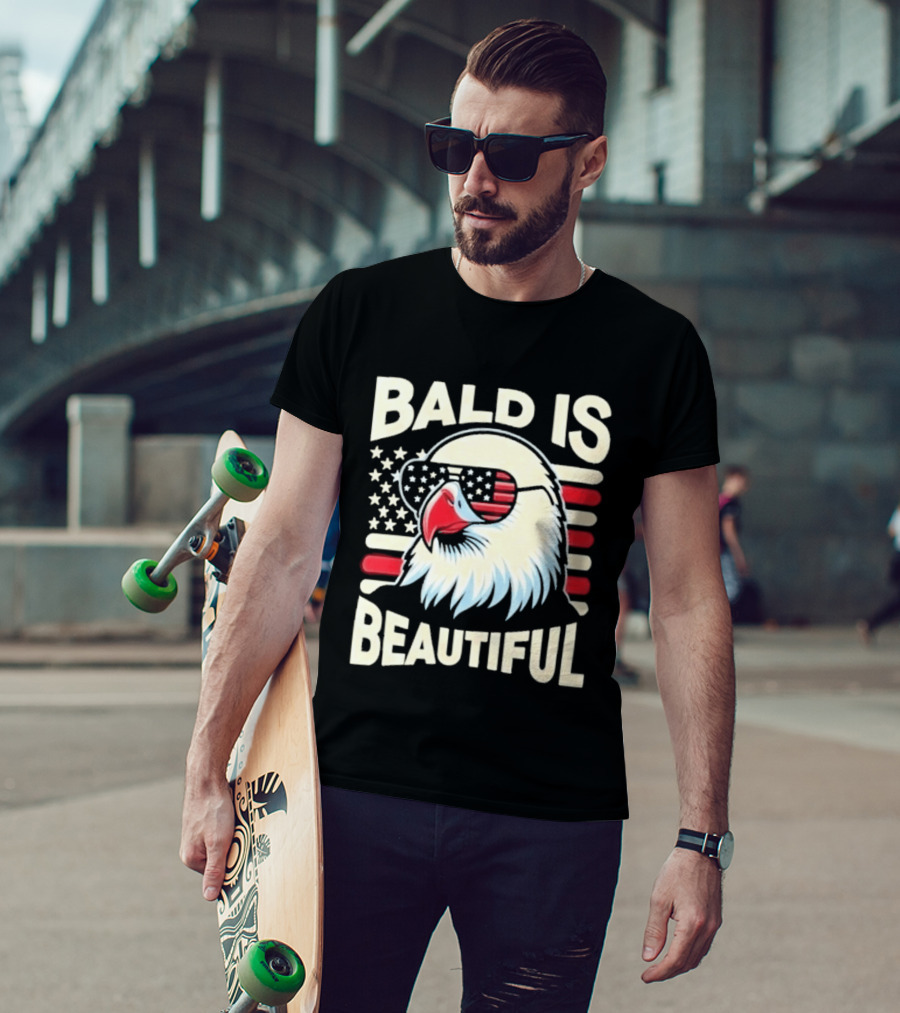 Bald Is Beautiful USA Patriotic Eagle Stars And Stripes T-Shirt