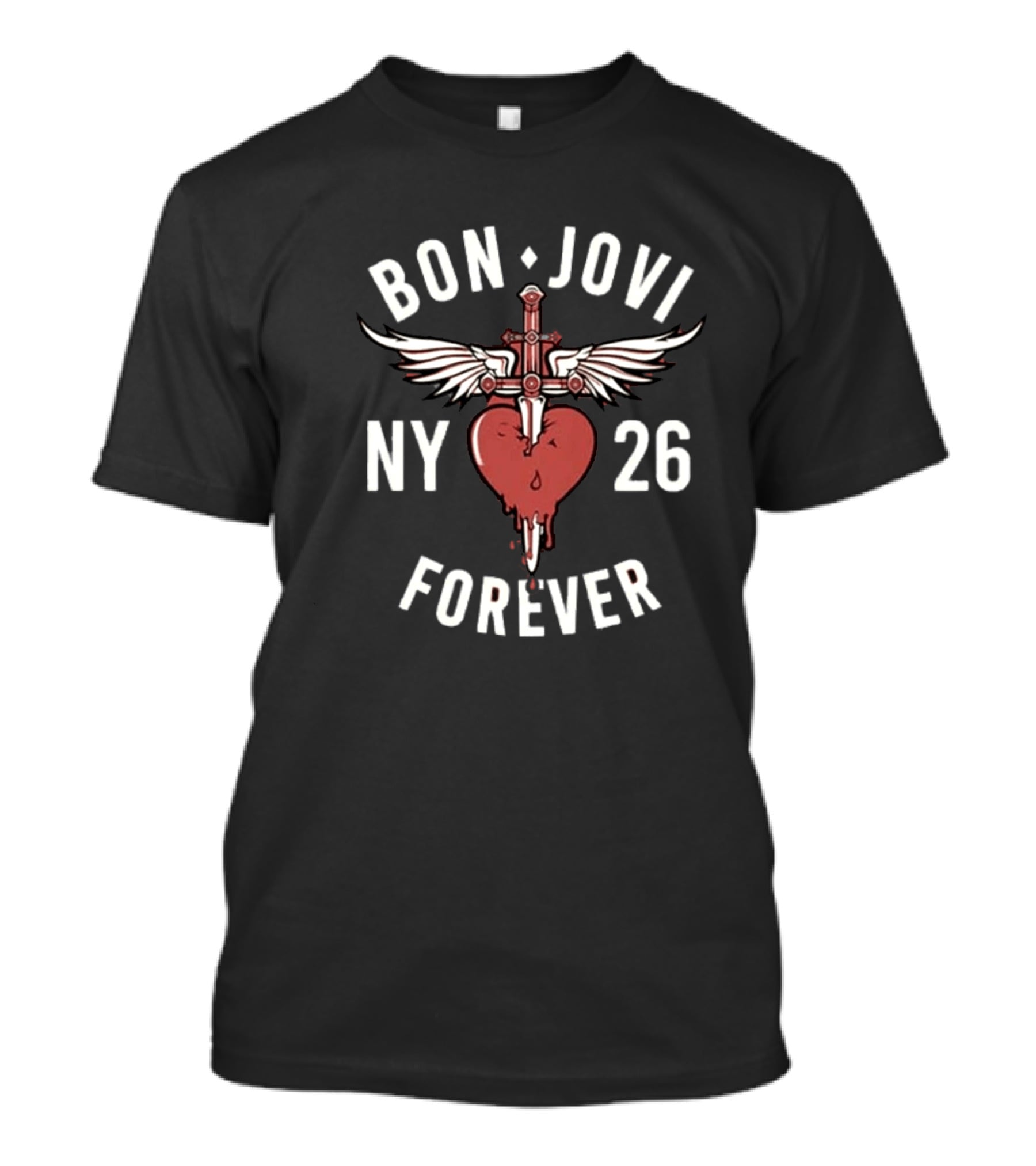 Bon Jovi NY 26 Forever Tour Cross Heart Wings T-Shirt