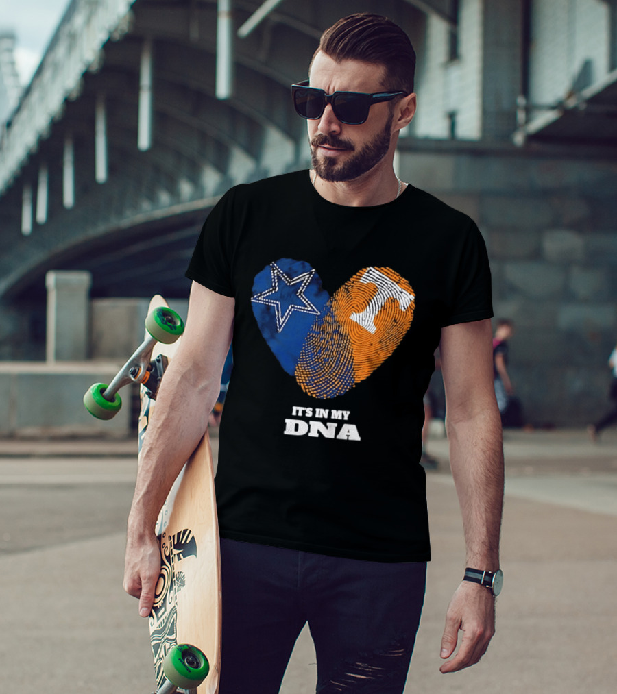 Dallas Cowboys Star And Tennessee Volunteers Orange Fingerprint Heart It's In My DNA T-Shirt